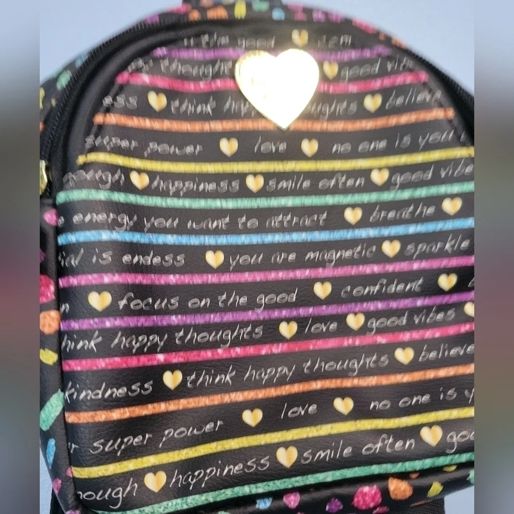 Luv Betsey by Betsy Johnson Rainbow Stripes Positive Verbage Small Backpack NWOT